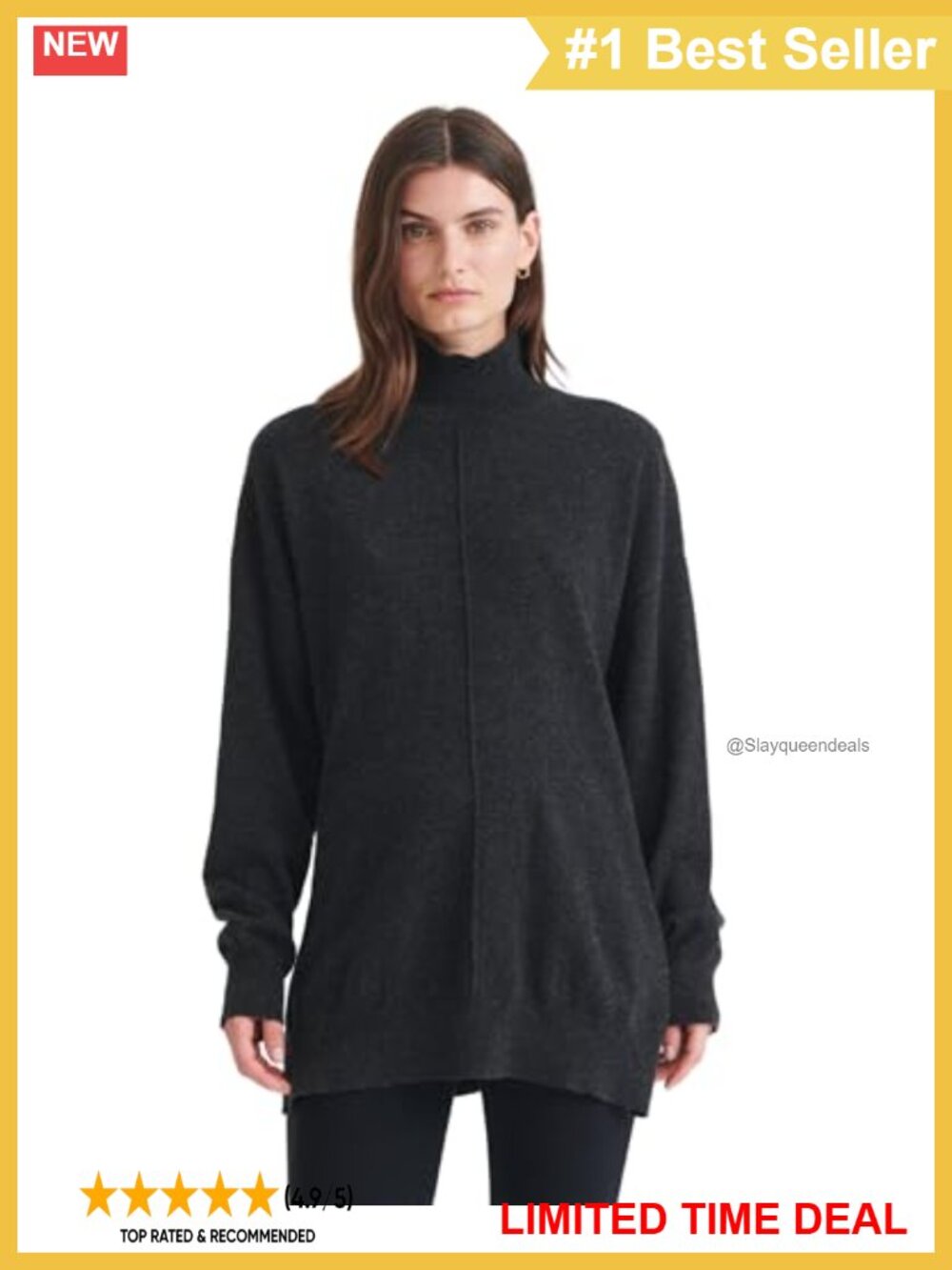 Washable Cashmere Turtleneck Tunic Sweater Pullover